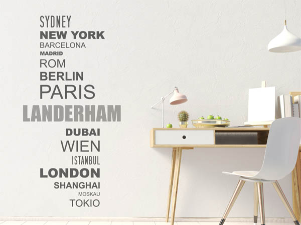 Wandtattoo Landerham mit Weltstädten