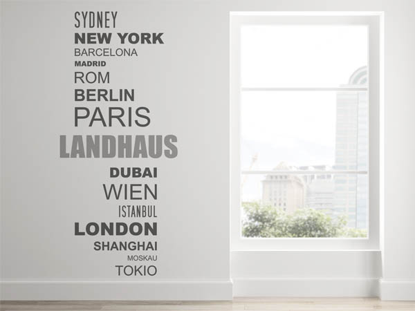 Wandtattoo Landhaus mit Weltstädten