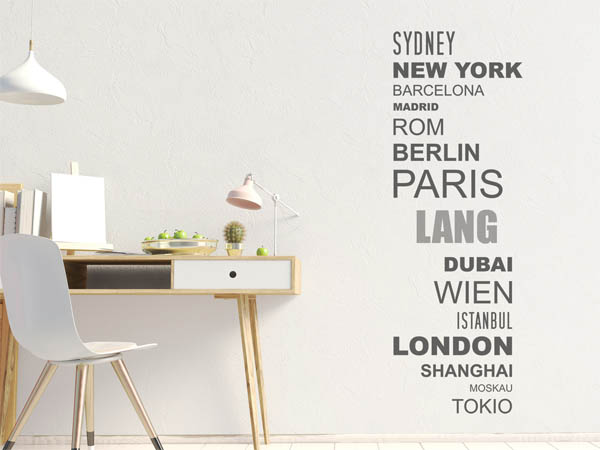 Wandtattoo Lang mit Weltstädten