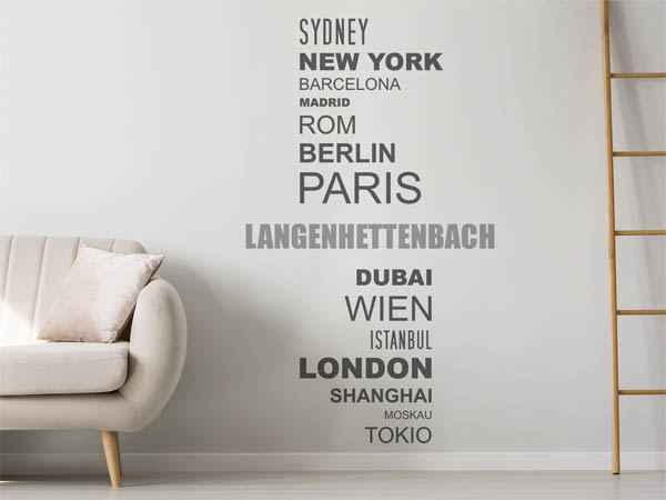 Wandtattoo Langenhettenbach mit Weltstädten