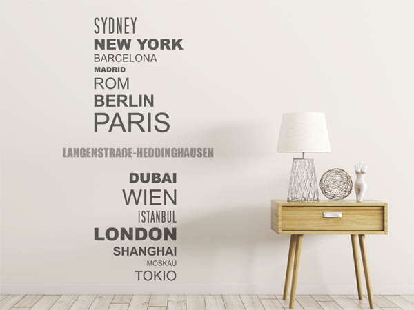 Wandtattoo Langenstraße-Heddinghausen mit Weltstädten