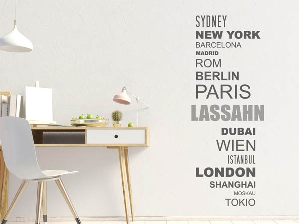 Wandtattoo Lassahn mit Weltstädten