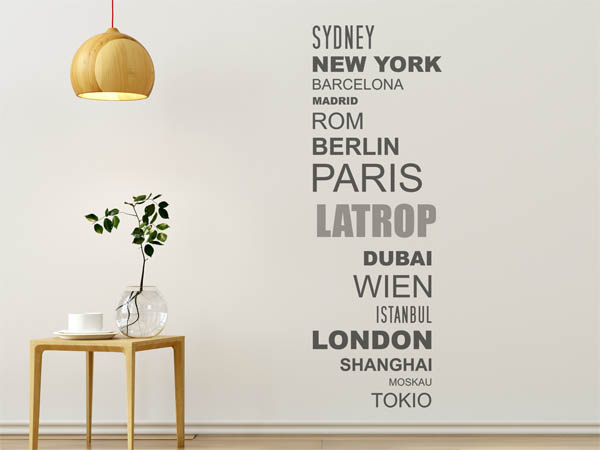 Wandtattoo Latrop mit Weltstädten
