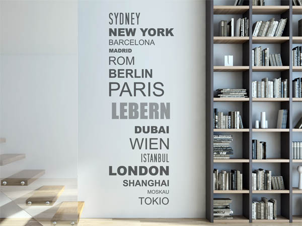 Wandtattoo Lebern mit Weltstädten