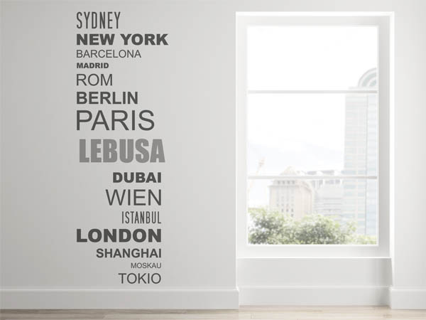 Wandtattoo Lebusa mit Weltstädten