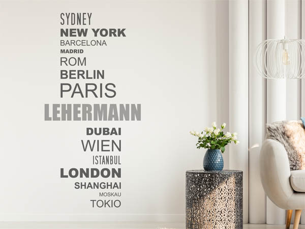 Wandtattoo Lehermann mit Weltstädten