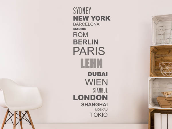 Wandtattoo Lehn mit Weltstädten