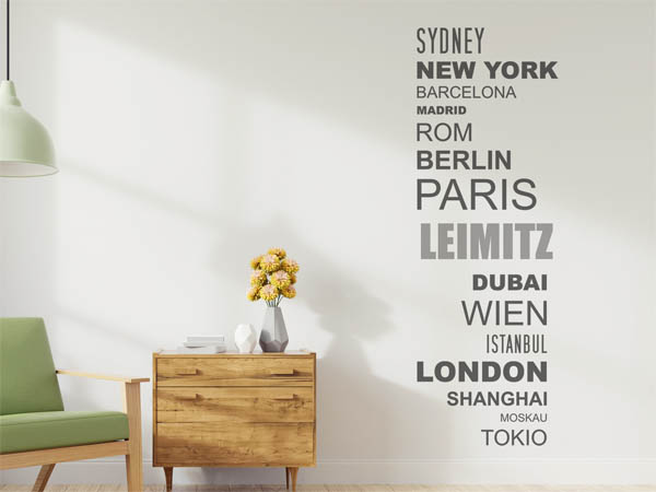 Wandtattoo Leimitz mit Weltstädten