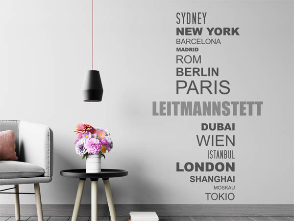 Wandtattoo Leitmannstett mit Weltstädten