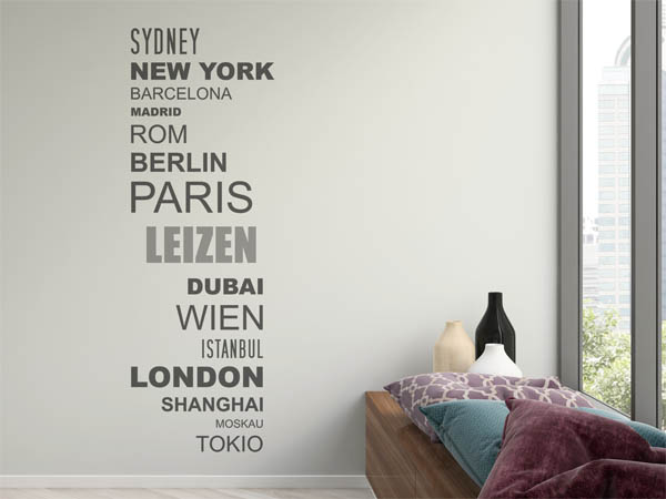 Wandtattoo Leizen mit Weltstädten