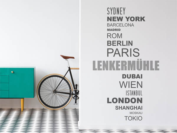 Wandtattoo Lenkermühle mit Weltstädten