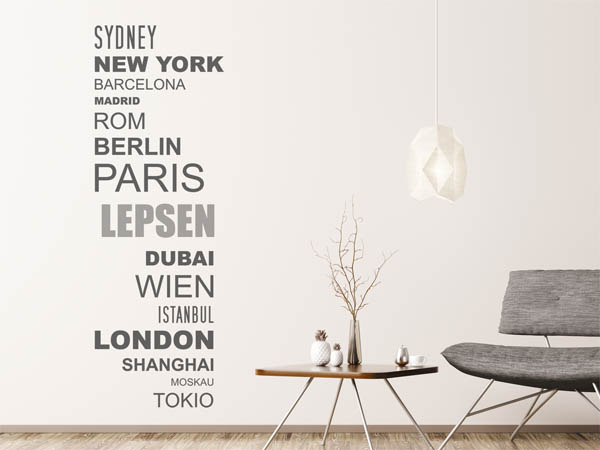 Wandtattoo Lepsen mit Weltstädten