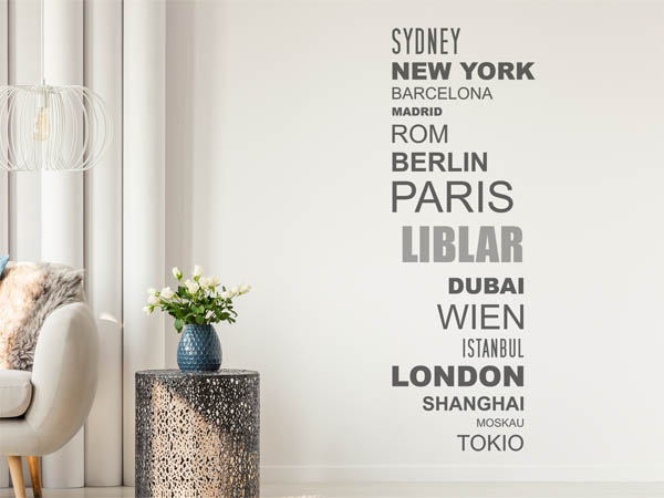 Wandtattoo Liblar mit Weltstädten
