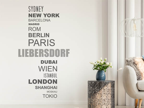 Wandtattoo Liebersdorf mit Weltstädten