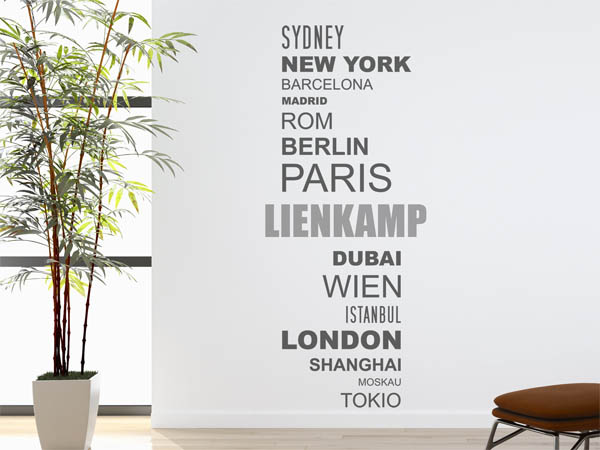 Wandtattoo Lienkamp mit Weltstädten