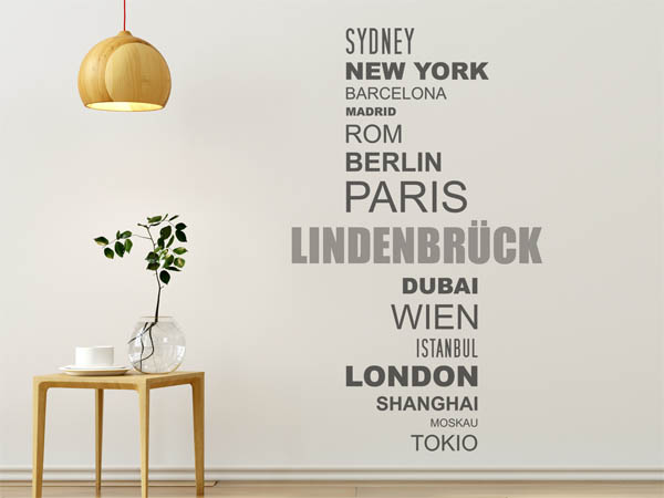 Wandtattoo Lindenbrück mit Weltstädten