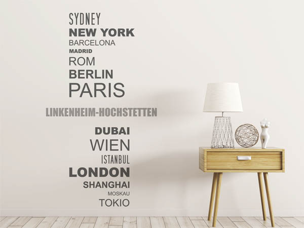 Wandtattoo Linkenheim-Hochstetten mit Weltstädten