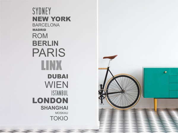 Wandtattoo Linx mit Weltstädten