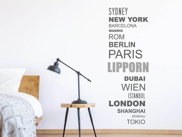Wandtattoo Lipporn mit Weltstädten