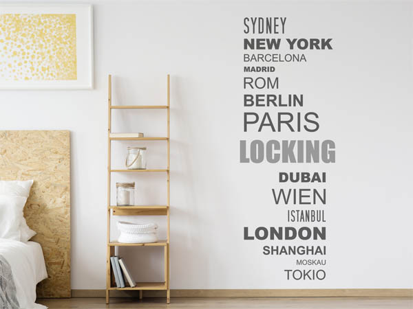 Wandtattoo Locking mit Weltstädten