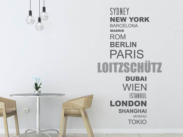 Wandtattoo Loitzschütz mit Weltstädten