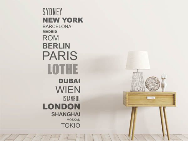 Wandtattoo Lothe mit Weltstädten