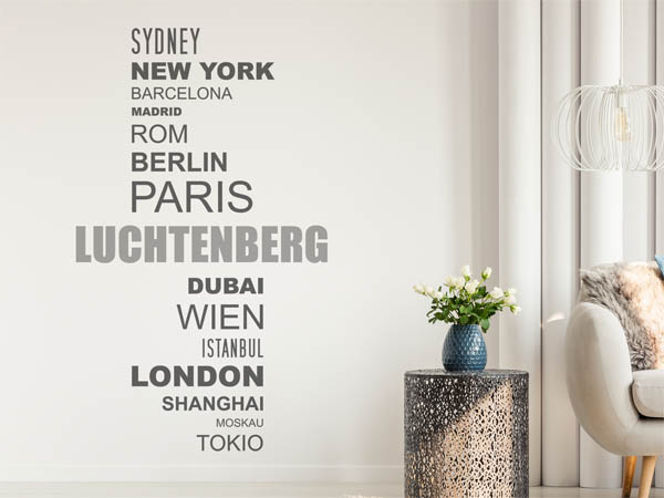 Wandtattoo Luchtenberg mit Weltstädten