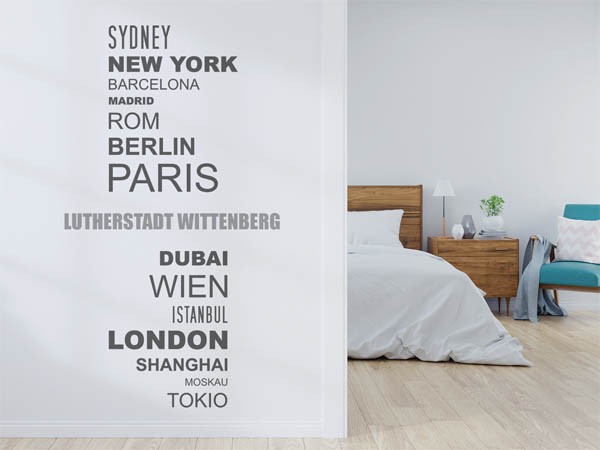 Wandtattoo Lutherstadt Wittenberg mit Weltstädten