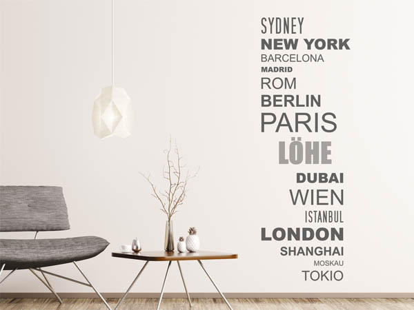 Wandtattoo Löhe mit Weltstädten
