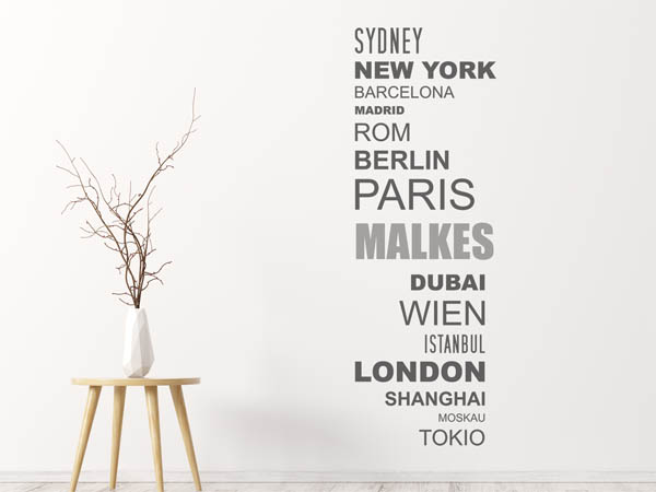 Wandtattoo Malkes mit Weltstädten