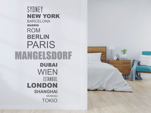 Wandtattoo Mangelsdorf mit Weltstädten