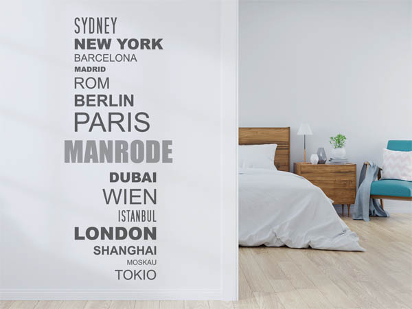 Wandtattoo Manrode mit Weltstädten