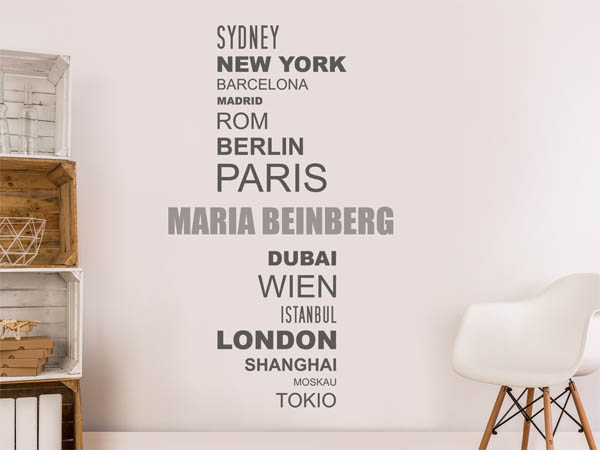 Wandtattoo Maria Beinberg mit Weltstädten