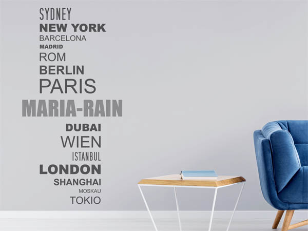 Wandtattoo Maria-Rain mit Weltstädten