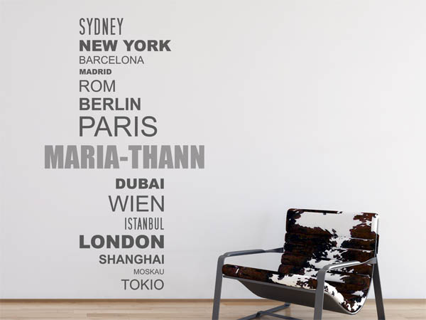 Wandtattoo Maria-Thann mit Weltstädten