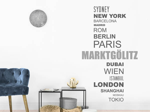 Wandtattoo Marktgölitz mit Weltstädten