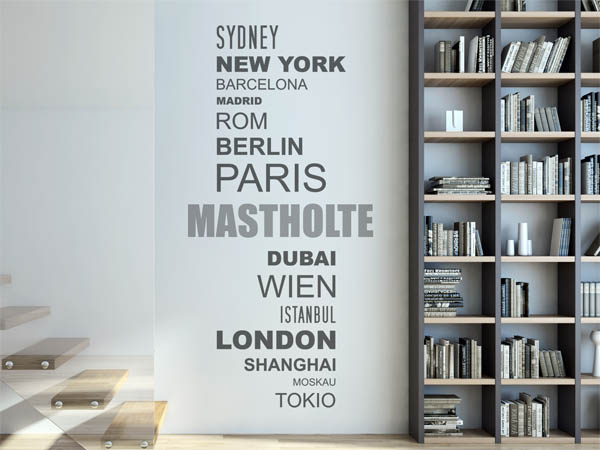 Wandtattoo Mastholte mit Weltstädten