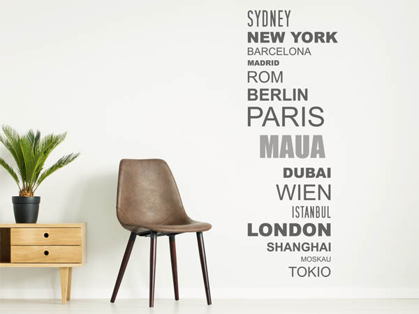 Wandtattoo Maua mit Weltstädten