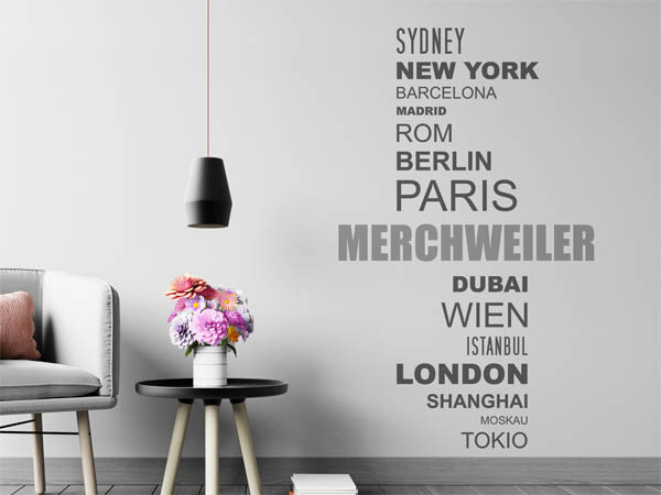 Wandtattoo Merchweiler mit Weltstädten
