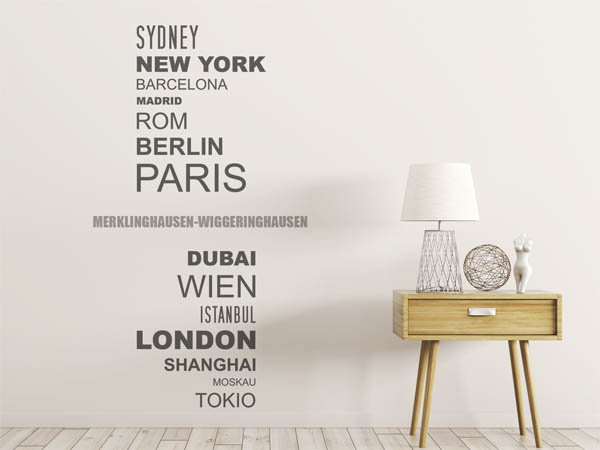 Wandtattoo Merklinghausen-Wiggeringhausen mit Weltstädten