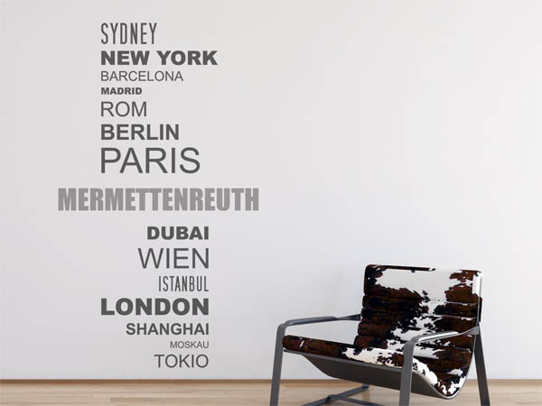 Wandtattoo Mermettenreuth mit Weltstädten