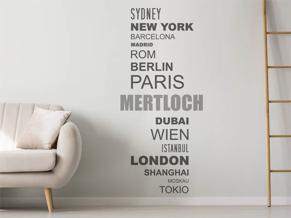 Wandtattoo Mertloch mit Weltstädten