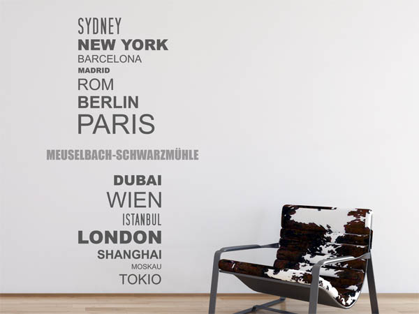 Wandtattoo Meuselbach-Schwarzmühle mit Weltstädten