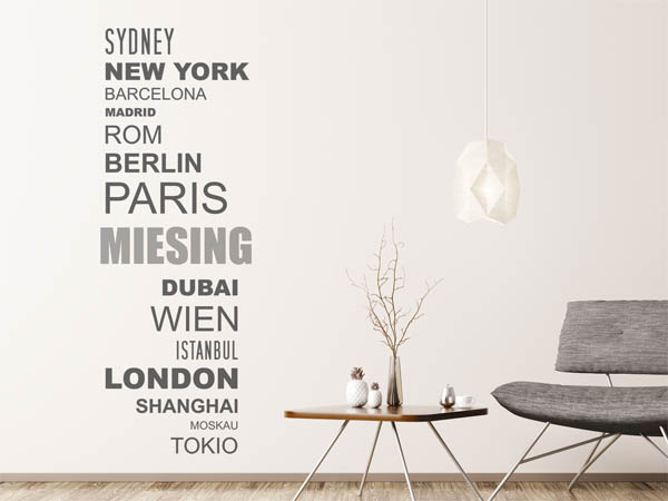 Wandtattoo Miesing mit Weltstädten
