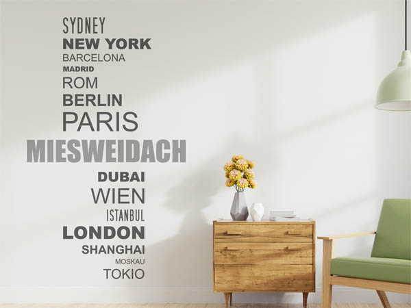 Wandtattoo Miesweidach mit Weltstädten