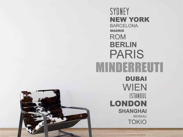 Wandtattoo Minderreuti mit Weltstädten