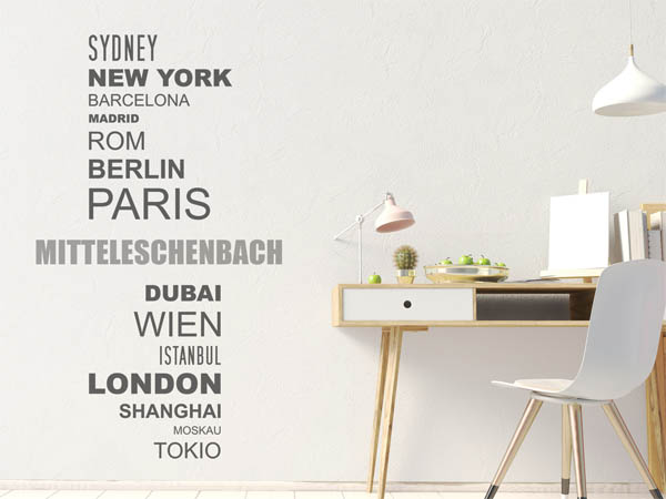Wandtattoo Mitteleschenbach mit Weltstädten