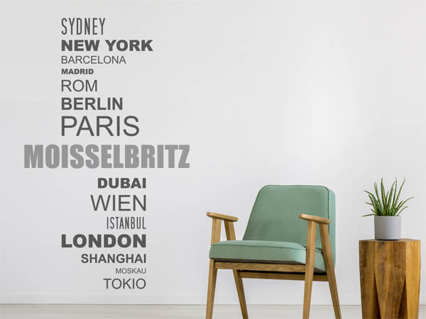 Wandtattoo Moisselbritz mit Weltstädten