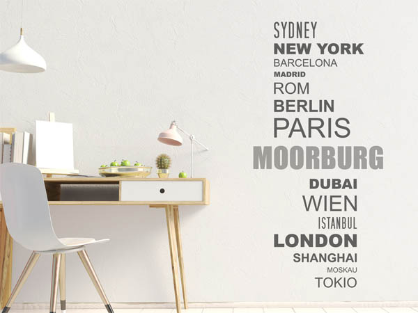 Wandtattoo Moorburg mit Weltstädten