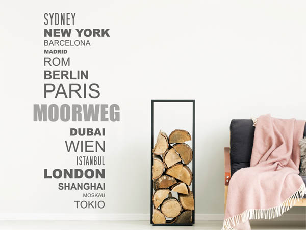 Wandtattoo Moorweg mit Weltstädten